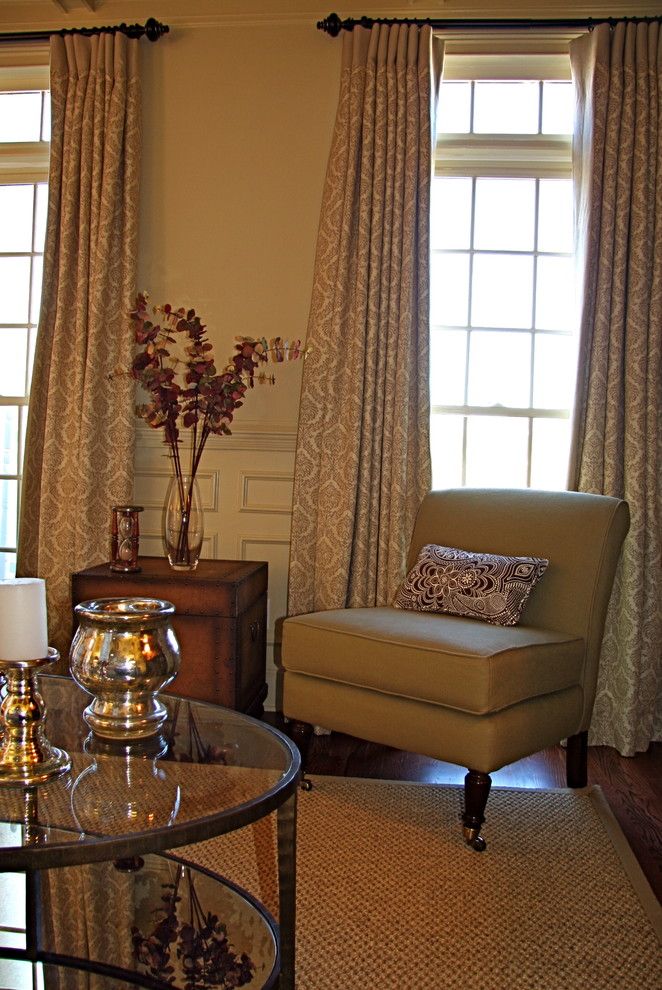 Duralee for a transitional kitchen with a banquette and wasted ...