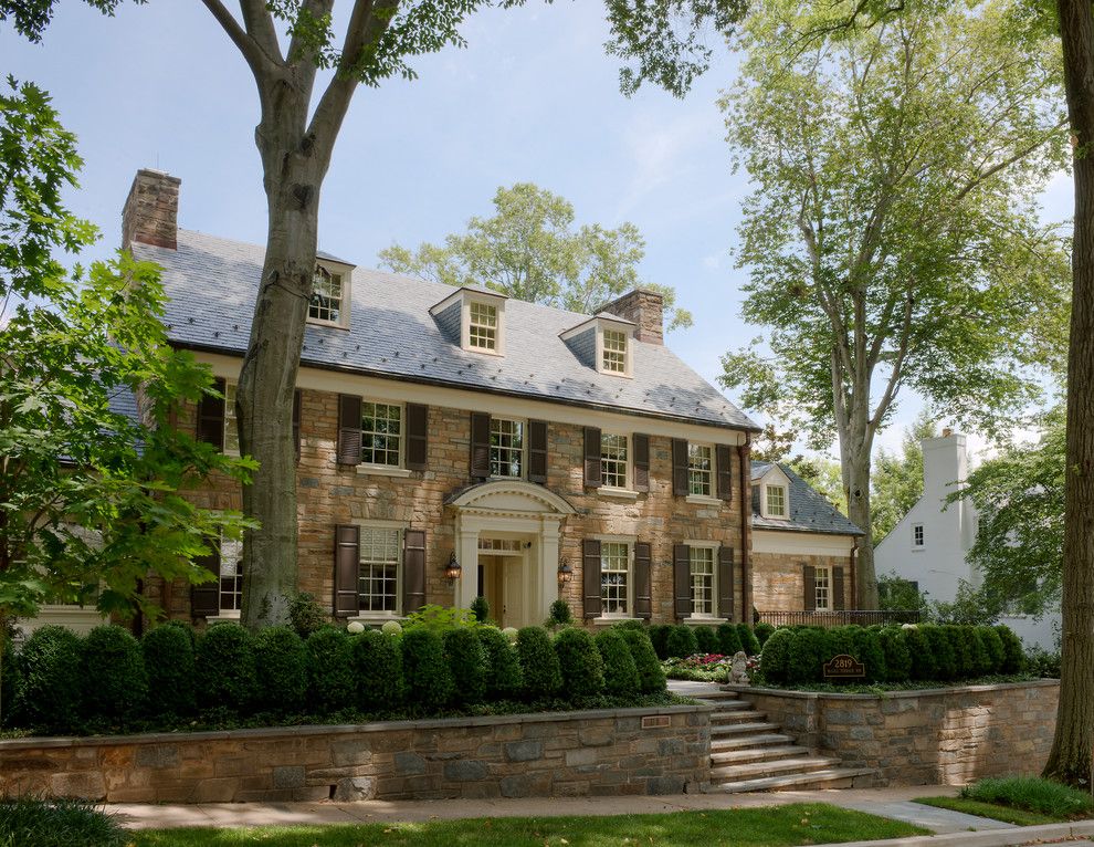 Acadian Style Homes for a Traditional Exterior with a Raised Garden and Stone Georgian Home by Barnes Vanze Architects, Inc