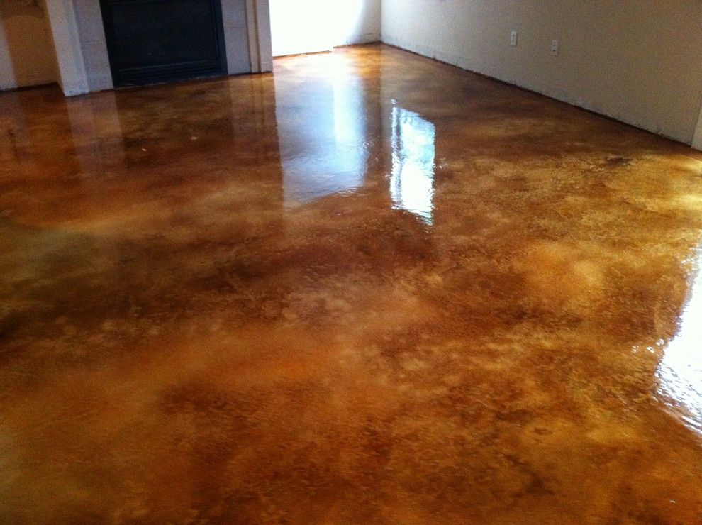 Acid Stained Concrete for a Contemporary Basement with a Concrete Resurfacing and Hagan Job by Custom Concrete Design