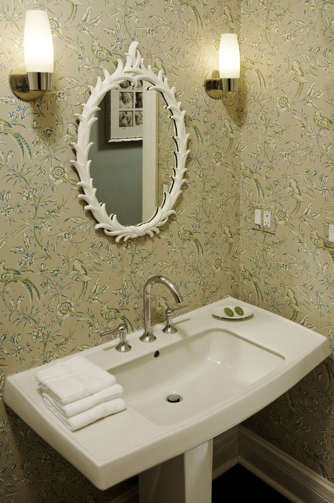 Ada Sink Height for a Contemporary Powder Room with a Pedestal Sink and Powder Room by Molly Mcginness Interior Design