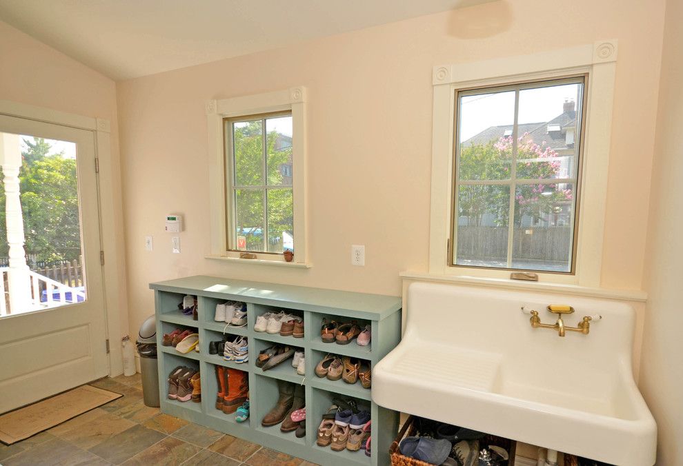 Ada Sink Height for a Farmhouse Entry with a Stone Floor and Lavender Foursquare by Fitzharris Designs