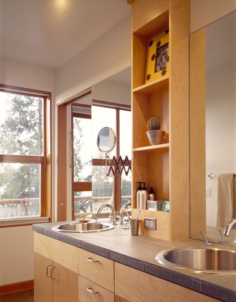 Aia Seattle for a Contemporary Bathroom with a Light Wood Shelves and Kirkland Residence by Rhodes Architecture + Light