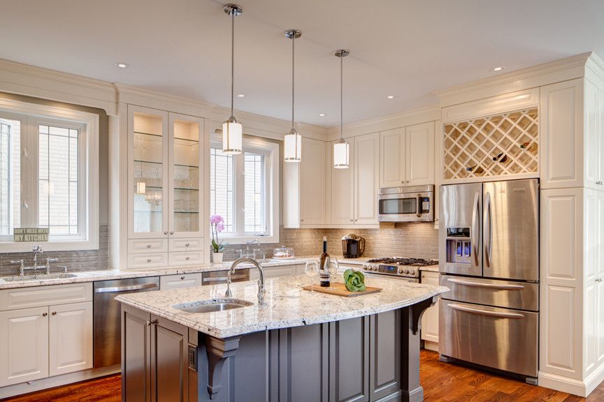 Alaska White Granite for a Traditional Kitchen with a Gray Finish and Renovation with Kosher Kitchen by Rivky Ungar Designs