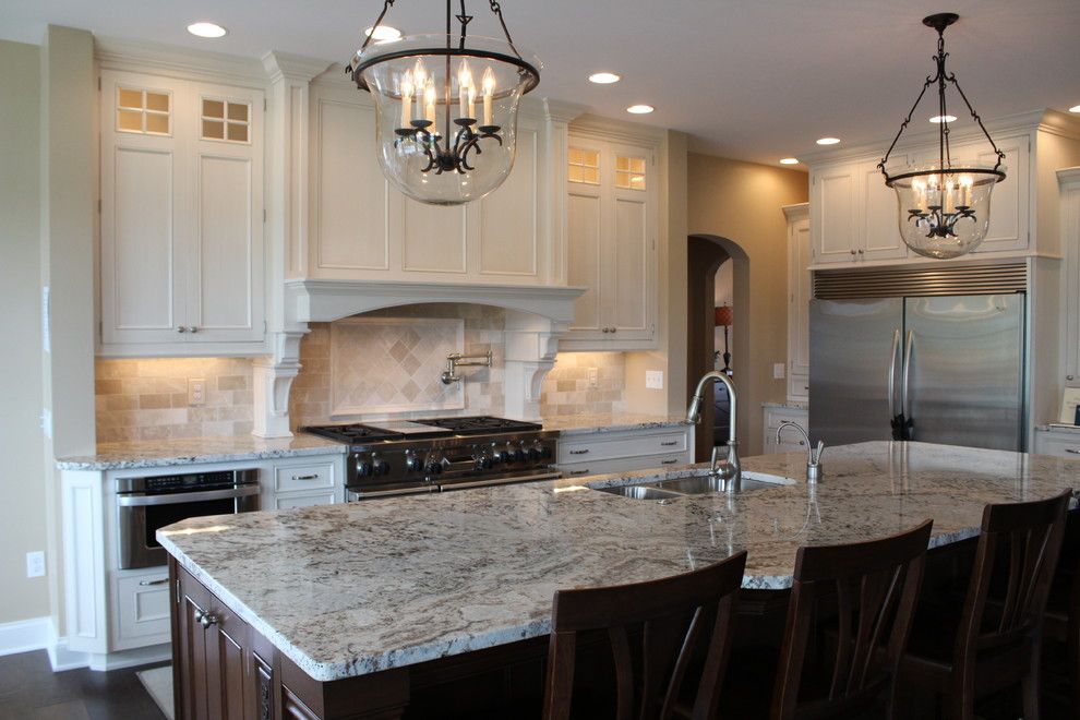 Alaska White Granite for a Traditional Kitchen with a Tile Border and Almond Beige Marble Collection by Best Tile