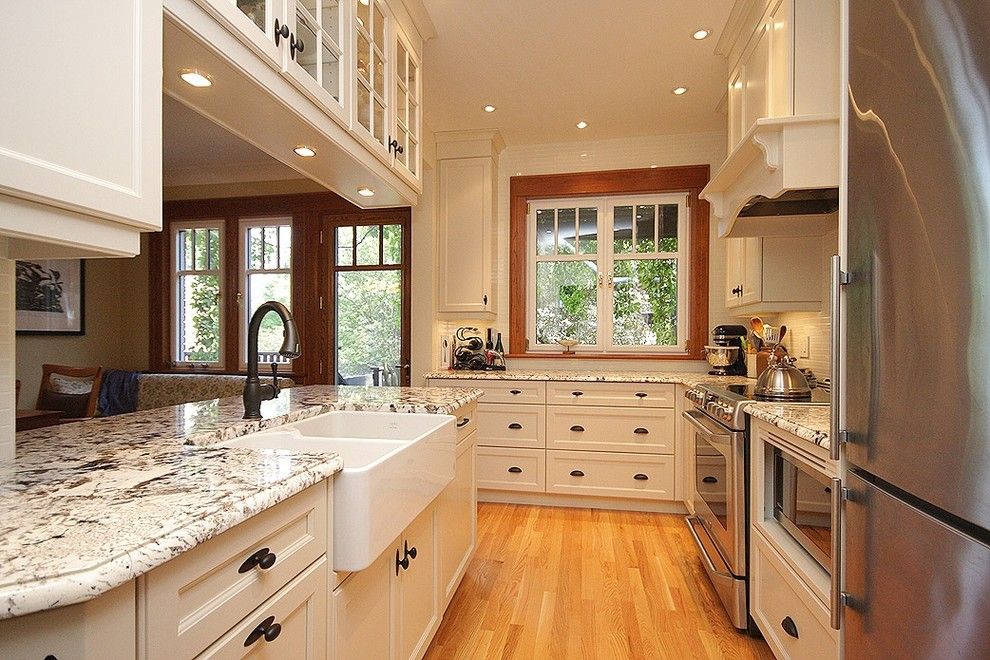 Alaska White Granite for a Transitional Kitchen with a Tilco Windows and Completed Work by Menage by Menage Interiors