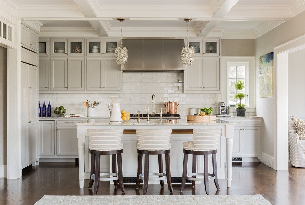 Albert Lee Appliance for a Transitional Kitchen with a Striped Bar Stools and Private Residence   Marblehead, Ma by Julia Cutler Interior Design