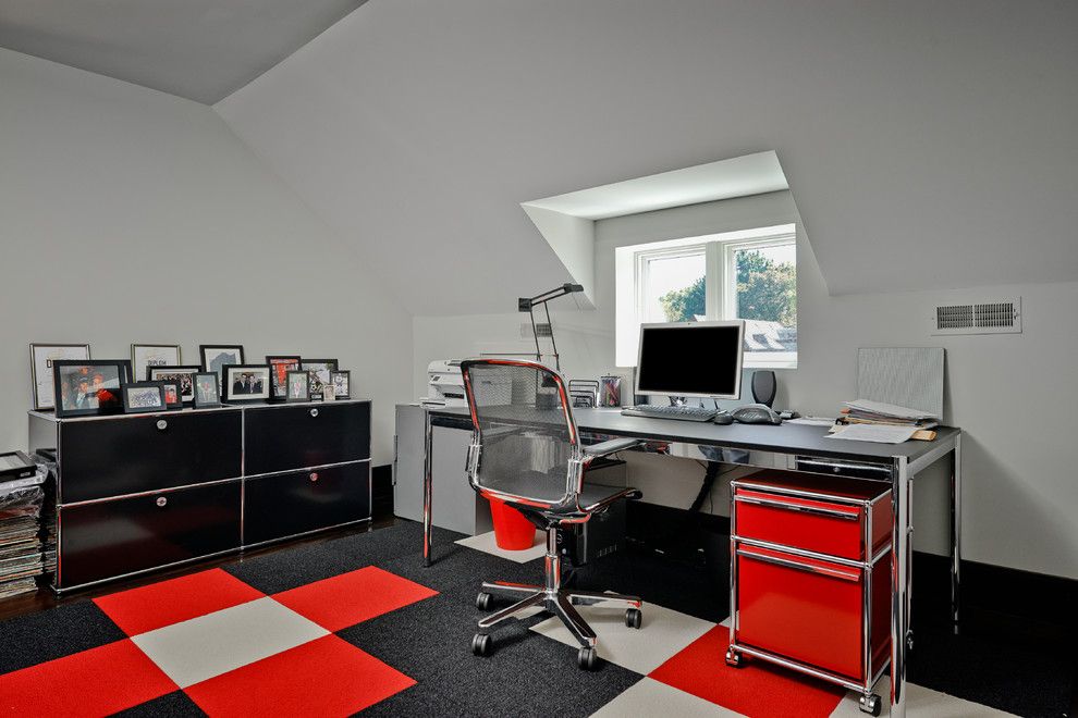 Altius for a Contemporary Home Office with a Red Carpet and Binscarth House by Altius Architecture, Inc.