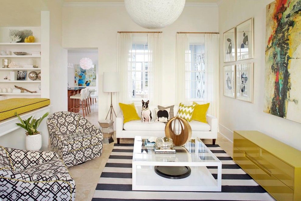 Alys Beach for a Beach Style Living Room with a Yellow Cabinet and Retro Beach House in Alys Beach, Florida by Musso Design Group