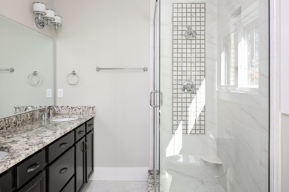 American Olean for a  Bathroom with a Jeffrey Court Ch 3 12 X 12 Mosaic Sleek Pattern B and Clasen and Associates Remodeling by Robin Straub