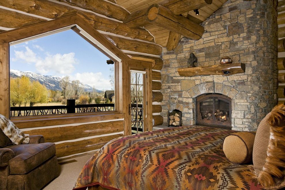 American Southwest Mortgage for a Rustic Bedroom with a Log Construction and Jackson Hole, Wy, Log Home by B&b Builders