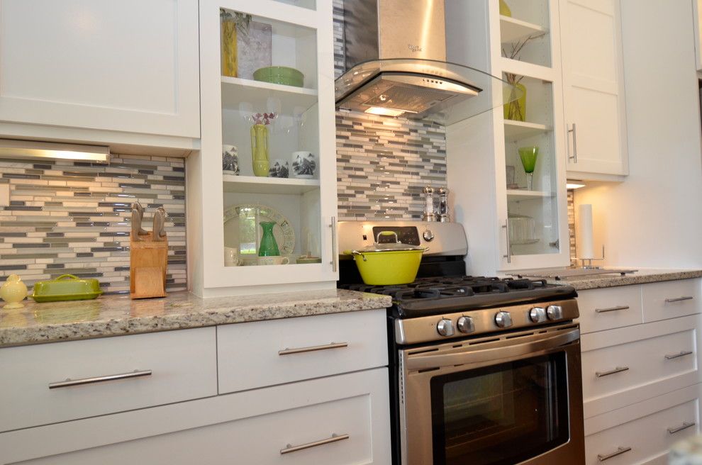 Anatolia Tile for a Transitional Kitchen with a Open Cabinets and Esg Unit One by Ísark Studio