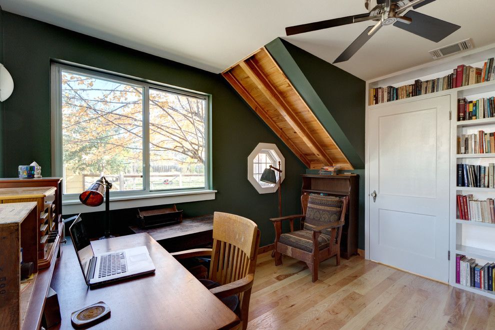 Anime Crave for a Eclectic Home Office with a Window and Modern, Eclectic, Traditional Austin Addition... Thanks Houzz by Moontower Design Build