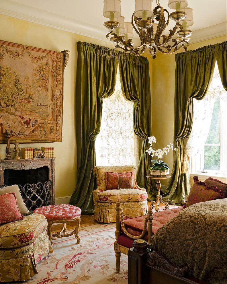 Antique Drapery Rod for a Traditional Bedroom with a Remote Control Tv Cover and Master Bedroom by Cabell Design Studio