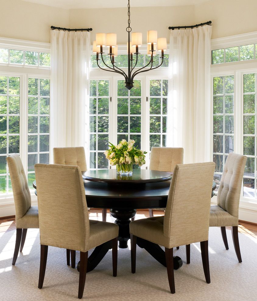 Antique Drapery Rod for a Transitional Dining Room with a French Doors and Tone on Tone Breakfast Room by Barnes Vanze Architects, Inc