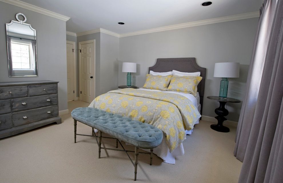 Aqua Quip for a Transitional Bedroom with a Transitional and Yellow & Gray Bedroom by K. D. Ellis Interiors