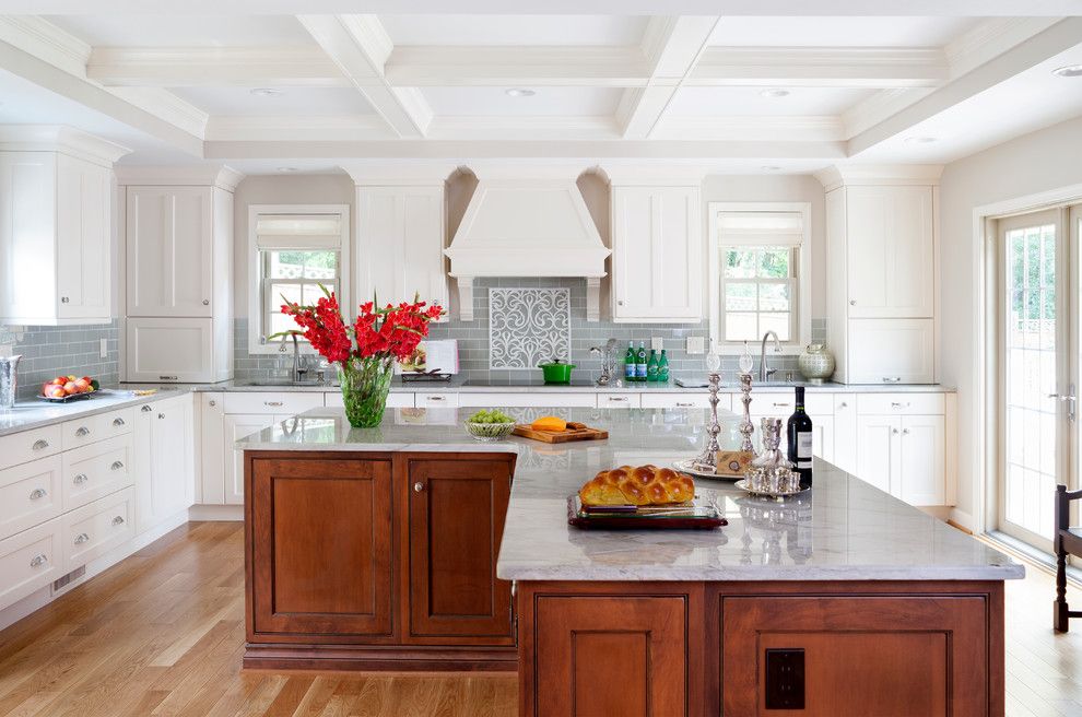 Architectural Ceramics for a Traditional Kitchen with a Tile Accent Backsplash and Bright, Elegant Kitchen by Jack Rosen Custom Kitchens