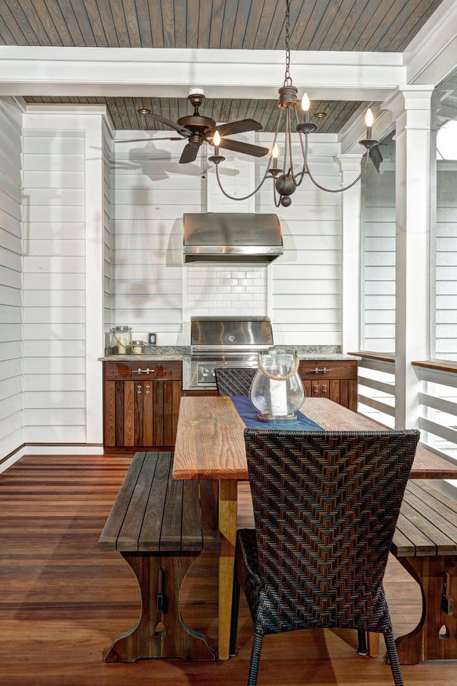 Architectural Grille for a Beach Style Porch with a Built in Barbecue Grill and Sullivan's Island Beach House by Ink Architecture + Interiors