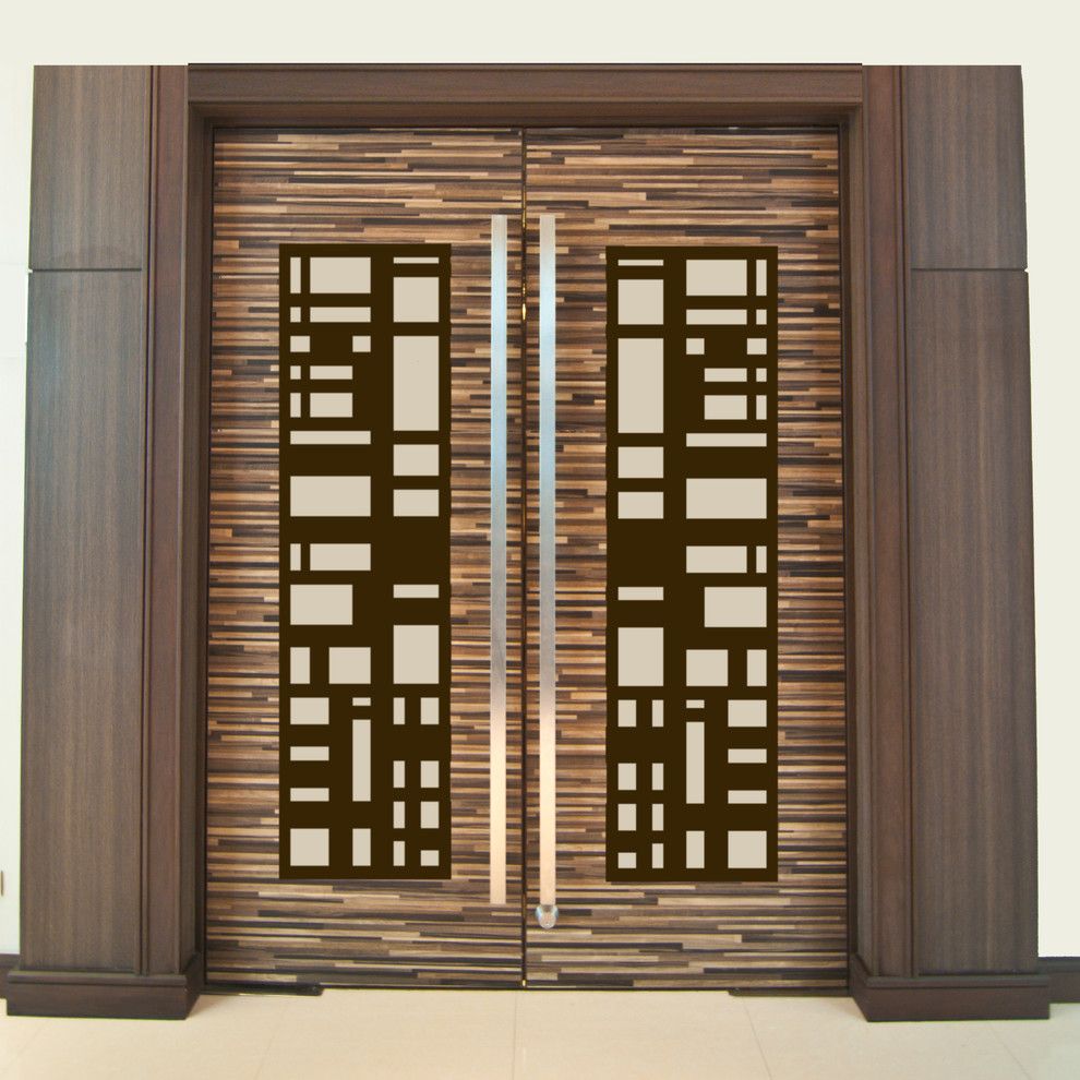 Architectural Grille for a Modern Home Theater with a Wall Grille and Door Insert Panels by Architectural Grille