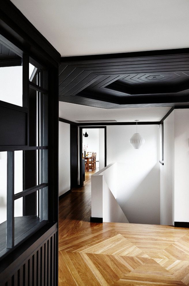 Architrave for a Contemporary Hall with a Black Window Frames and Castlecrag House by Jeff Karskens Designer