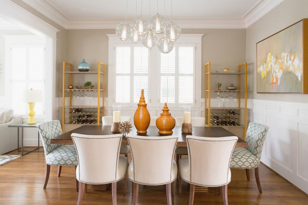 Architrave for a Transitional Dining Room with a Pendant Lighting and Houston Heights by Kelle Contine Interior Design, Llc