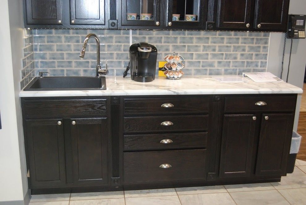 Aristokraft Cabinets for a Transitional Kitchen with a Leaded Glass and Coffee, Tea, and Marble, on a Budget! by Prosource Memphis