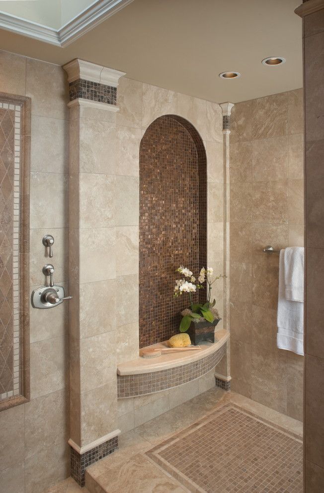 Arizona Tile Tempe for a Mediterranean Bathroom with a Mosaic Tiles and Fleming Master Bath by James Patrick Walters