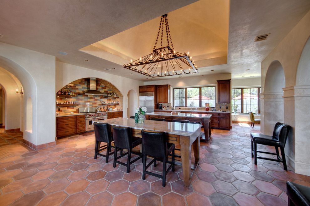 Arto Brick for a Mediterranean Kitchen with a Eat in Kitchen and Santa Barbara in Texas by Joseph Volpe, Designer