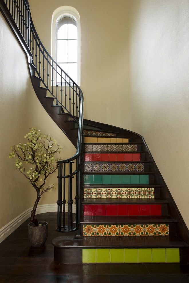 Arto Brick for a Mediterranean Staircase with a Colorful Tile Risers and My Houzz: Andalusian Styled Modern Family Home by Margot Hartford Photography