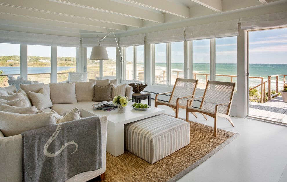 Ashley Furniture Reno for a Beach Style Living Room with a Sisal Rug and Stonewall Beach Residence by Martha's Vineyard Interior Design