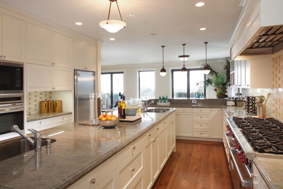 Astoria Granite for a Traditional Kitchen with a Bowl Pendant and Classical Twist: A Modern Townhouse with Traditional Reference by Matthew Maccaul Turner