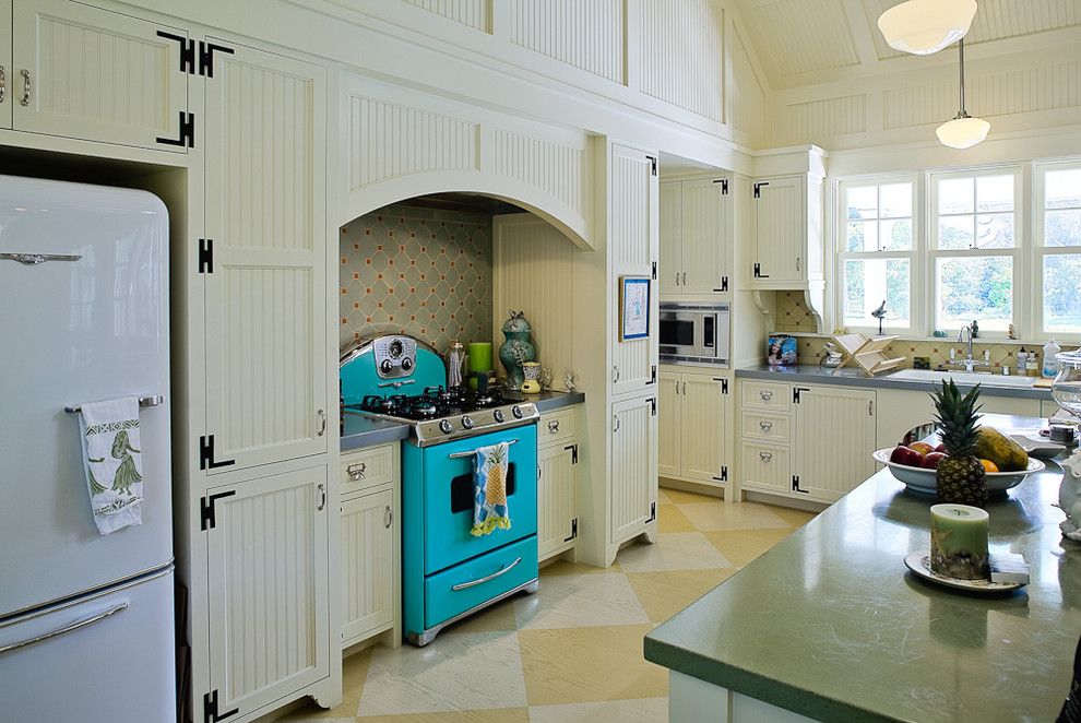 Atherton Appliance for a Victorian Kitchen with a Island and Victorian Pool House, Atherton, California by John Malick & Associates