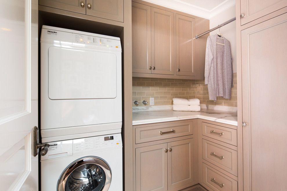 Atlantic Plumbing Supply for a Traditional Laundry Room with a Inset Cabinets and Elegant Townhome in Pasadena by Charmean Neithart Interiors, Llc.