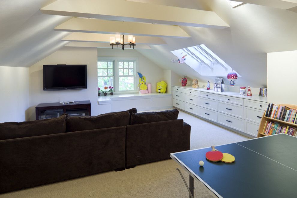 Attic Truss for a Victorian Family Room with a Ping Pong and Shingle Style Attic Play Area by Lda Architecture & Interiors