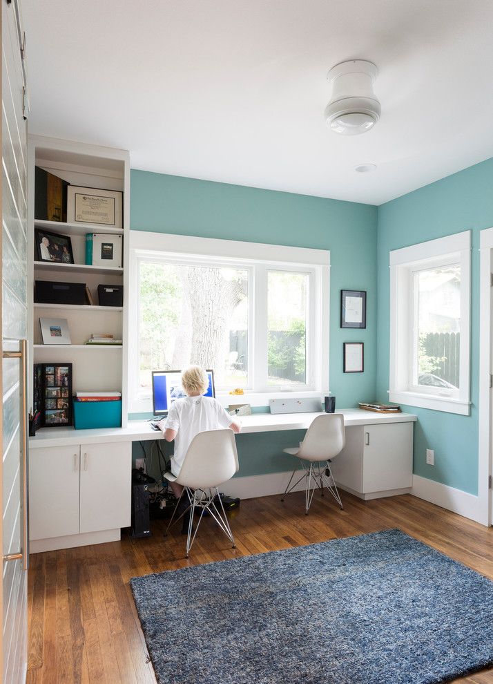 Austin Hardwoods for a Transitional Home Office with a Double Desk and Casa Corbino   Aia Austin Homes Tour 2013 by Merzbau Design Collective