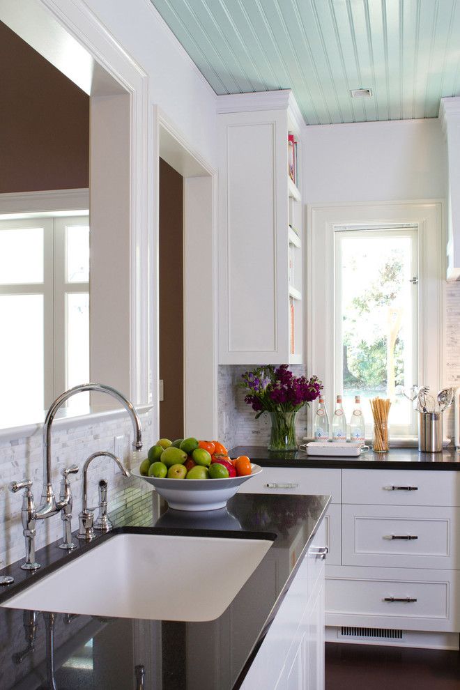 Balis for a Traditional Kitchen with a Blue Ceiling and Historical Colonial in Pasadena by Charmean Neithart Interiors, Llc.