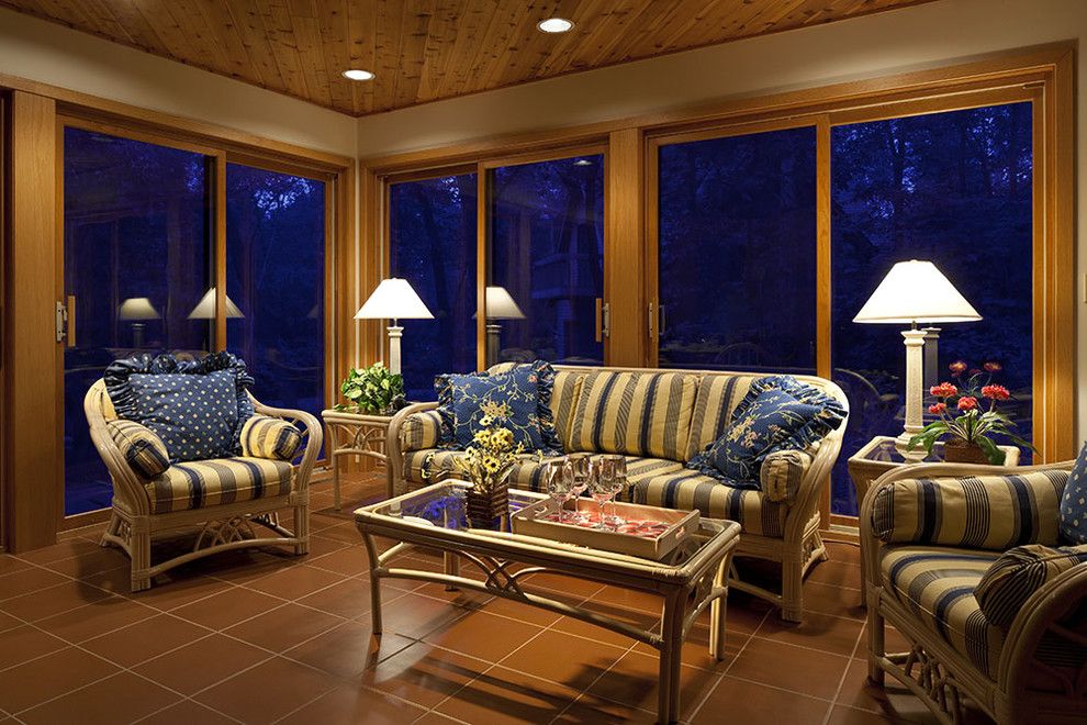 Bare Bones Furniture for a Traditional Sunroom with a Sliding Doors and Private Residence by Don F. Wong