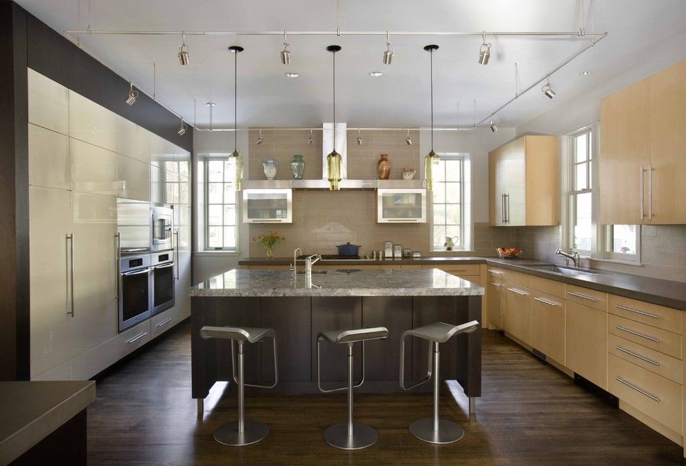 Barstool Boston for a Contemporary Kitchen with a Wood Flooring and Prince Street Kitchen by Venegas and Company