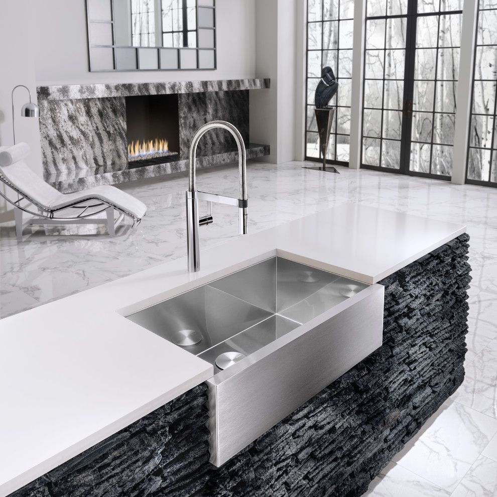 Bassett Mirror Company for a Modern Kitchen with a Metallic Tile and Blanco by Blanco