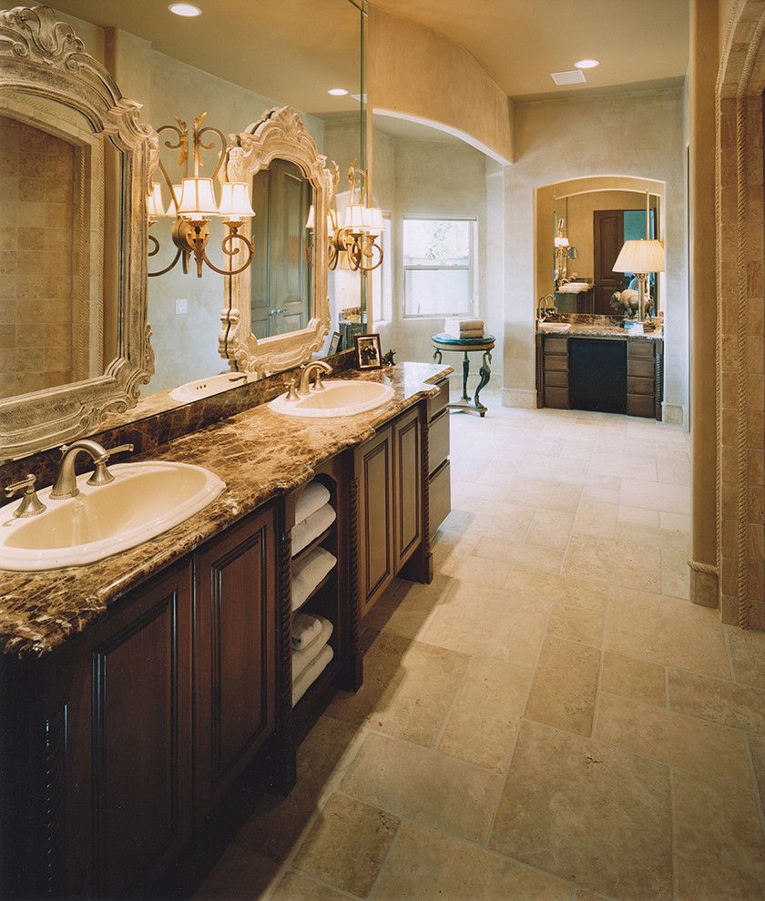 Bassett Mirror Company for a Traditional Bathroom with a Dark Wood Cabinets and Artcraft Granite, Marble & Tile Co. by Artcraft Granite, Marble & Tile Co.