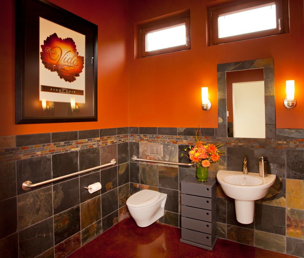 Bathroom Color Schemes for a Contemporary Bathroom with a Orange Wall and Dundee Hills 