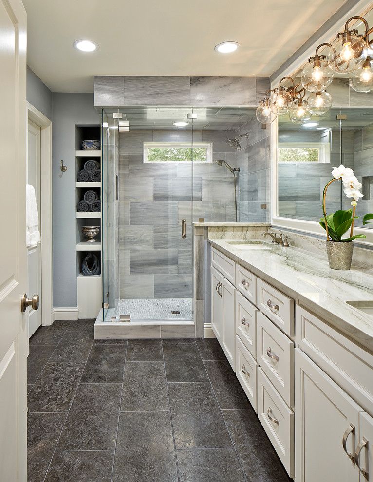 Bathroom Color Schemes for a Traditional Bathroom with a White Bath Vanities and Bathroom Remodel in Dallas by Usi Design & Remodeling