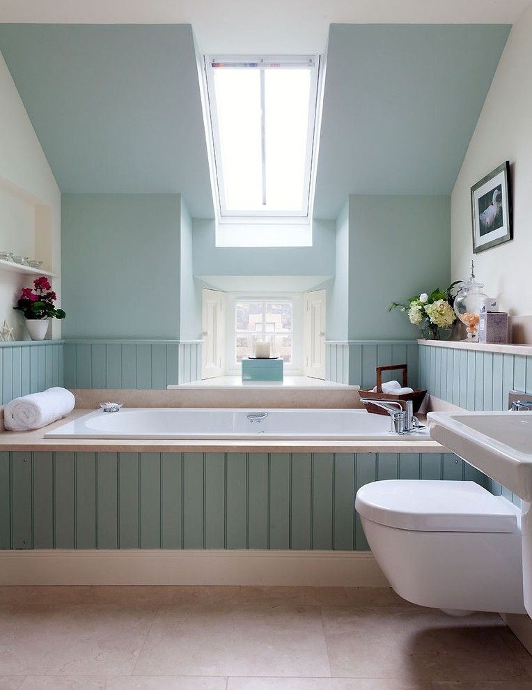 Bathroom Color Schemes for a Transitional Bathroom with a Tongue and Groove Panelling and Fife Steading Conversion by Robertson Lindsay Interiors