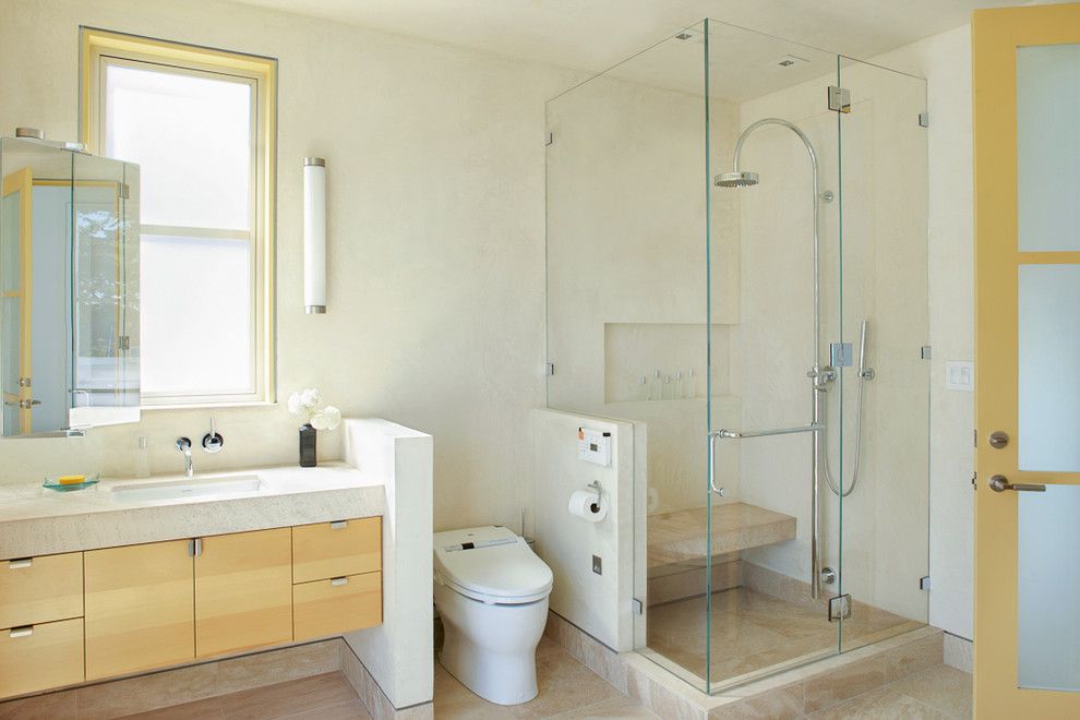 Bega Lighting for a Contemporary Bathroom with a Floating Vanity and Green Point Rated by Jetton Construction, Inc.