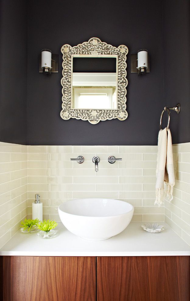 Benjamin Moore Beach Glass for a Transitional Powder Room with a Transitional and Lucy Mclintic by Lucy Mclintic