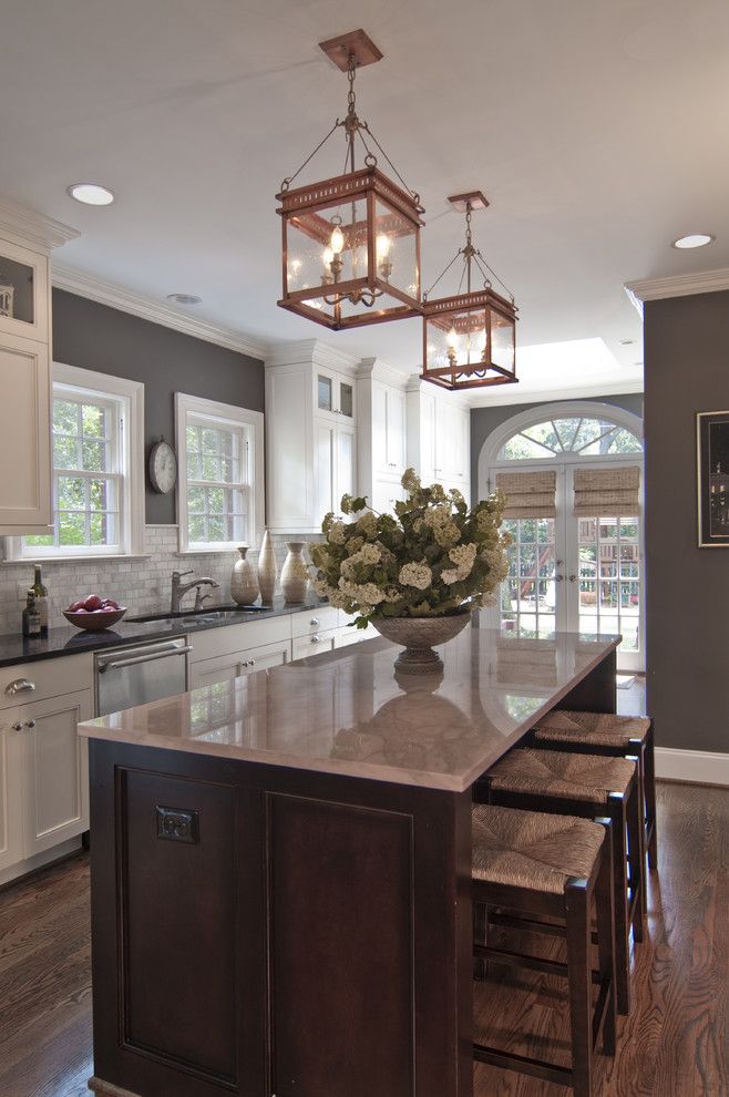 Benjamin Moore Coventry Gray for a Traditional Kitchen with a White Wood and Various Work by Carolina Design Associates, Llc