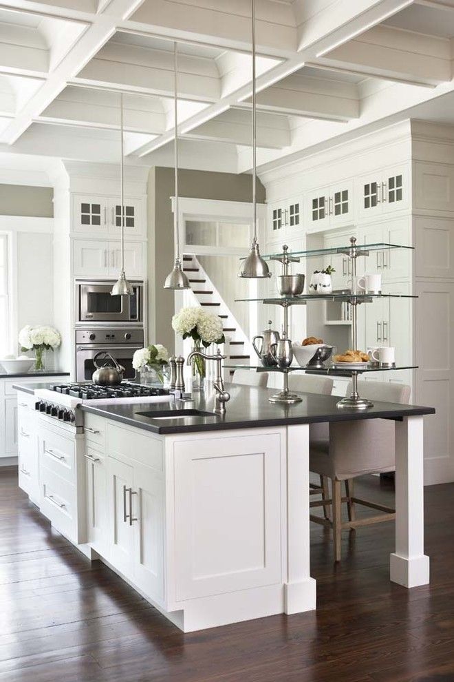 Benjamin Moore Dove White for a Traditional Kitchen with a Island Lighting and Palmetto Bluff   Private Residence by Linda Mcdougald Design | Postcard From Paris Home