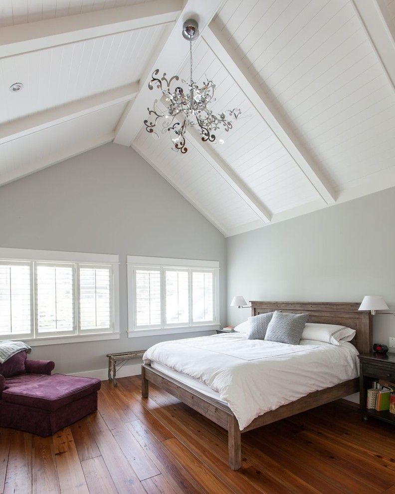 Benjamin Moore Gray Owl for a Traditional Bedroom with a Chandelier and Grace Crescent, North Vancouver by Kingdom Builders