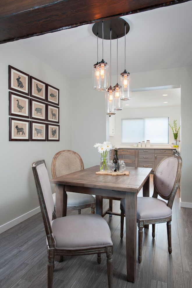 Benjamin Moore Gray Owl for a Traditional Dining Room with a Eclectic Lighting and Steveston Townhouse by the Spotted Frog Designs