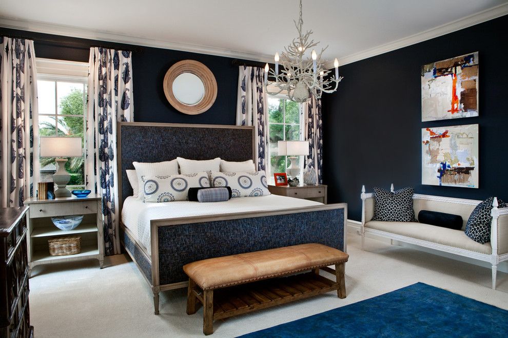 Benjamin Moore Hale Navy for a Transitional Bedroom with a Carpeting and Florida Home by Lgb Interiors