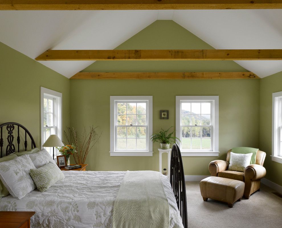 Benjamin Moore Manchester Tan for a Farmhouse Bedroom with a Wall to Wall Carpet and Charlotte Prindle by Connor Homes